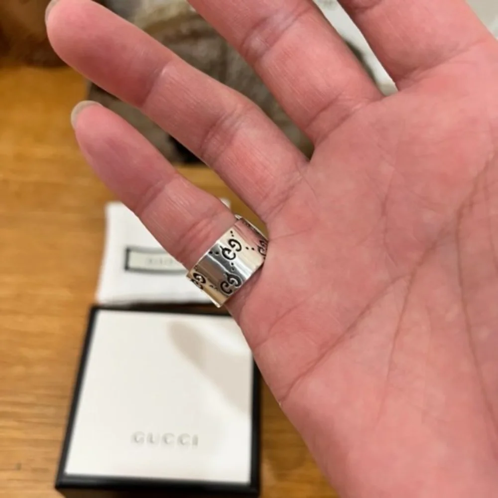 Gucci Ghost 925 Silver GG All Over Logo Pineapple Ring - Size 5.75us - Picture 5 of 16